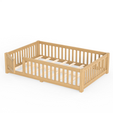 Montessori Floor Bed with Safety Guardrails & Door, Low Profile Toddler Bed Wooden Kids Bed Frame