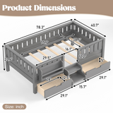 Kids Daybed with Bookshelf and 2 Drawers, Twin Wood Toddler Bed Low Profile Bed Frame with Safety Stairs & Guardrails