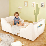 Velvet Toddler Floor Bed with Safety Guardrails & Storage Pocket, Cloud-Shaped Daybed Upholstered Kids Bed, Fits 52" x 28" Mattress