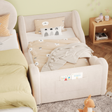Velvet Toddler Floor Bed with Safety Guardrails & Storage Pocket, Cloud-Shaped Daybed Upholstered Kids Bed, Fits 52" x 28" Mattress