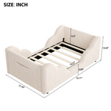 Velvet Toddler Floor Bed with Safety Guardrails & Storage Pocket, Cloud-Shaped Daybed Upholstered Kids Bed, Fits 52" x 28" Mattress