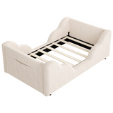 Velvet Toddler Floor Bed with Safety Guardrails & Storage Pocket, Cloud-Shaped Daybed Upholstered Kids Bed, Fits 52" x 28" Mattress