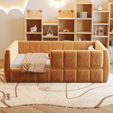 Velvet Toddler Floor Bed Frame with Removable Guardrails, Padded Square Tufted Daybed Low-Profile Bed, Fits 52" x 28" Mattress