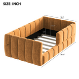 Velvet Toddler Floor Bed Frame with Removable Guardrails, Padded Square Tufted Daybed Low-Profile Bed, Fits 52" x 28" Mattress