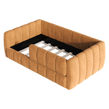 Velvet Toddler Floor Bed Frame with Removable Guardrails, Padded Square Tufted Daybed Low-Profile Bed, Fits 52" x 28" Mattress