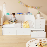 2-in-1 Convertible Baby Crib to Toddler Bed Daybed, Wood Platform Bed Frame with Changing Table & 6 Drawers, White