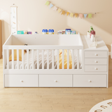 2-in-1 Convertible Baby Crib to Toddler Bed Daybed, Wood Platform Bed Frame with Changing Table & 6 Drawers, White