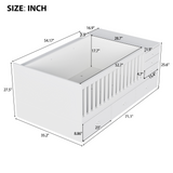 2-in-1 Convertible Baby Crib to Toddler Bed Daybed, Wood Platform Bed Frame with Changing Table & 6 Drawers, White