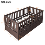 3-in-1 Convertible Crib Toddler Bed to Kids Daybed, Pine Wood Transition Bed Frame with 2 Drawers & Removable Guardrails
