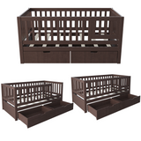 3-in-1 Convertible Crib Toddler Bed to Kids Daybed, Pine Wood Transition Bed Frame with 2 Drawers & Removable Guardrails