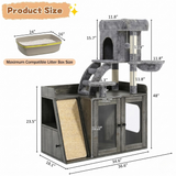 All-in-One Cat Tree & Litter Box Enclosure with LED Light, Modular Cat Tower with Sisal Scratching Board, Storage & Acrylic Doors