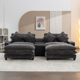 111" Chenille Upholstered Sectional Sofa, Double Cushion Couch with 2 Ottomans, USB Ports, Cup Holders & Hidden Storage