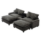111" Chenille Upholstered Sectional Sofa, Double Cushion Couch with 2 Ottomans, USB Ports, Cup Holders & Hidden Storage