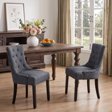 2pcs Modern Tufted Dining Chairs, Linen Upholstered Accent Armchairs with Sloping Armrests & Solid Wood Legs