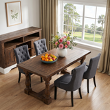2pcs Modern Tufted Dining Chairs, Linen Upholstered Accent Armchairs with Sloping Armrests & Solid Wood Legs
