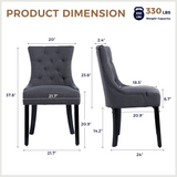 2pcs Modern Tufted Dining Chairs, Linen Upholstered Accent Armchairs with Sloping Armrests & Solid Wood Legs