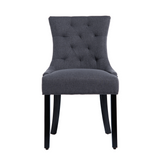 2pcs Modern Tufted Dining Chairs, Linen Upholstered Accent Armchairs with Sloping Armrests & Solid Wood Legs