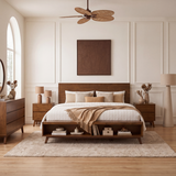 King Size Platform Bed Frame with Footboard Storage, Mid-Century Modern Wooden Bed Frame, Walnut