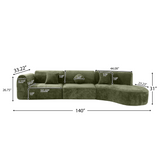 140" Modern Curved Sectional Sofa, 3-Piece Modular Couch with Chaise, Compressed Sponge Construction, Fully Assembled