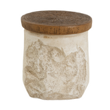 Outdoor MGO Side Table, Patio End Table Stone-Effect Base with Faux Wood Top, Rustic Accent Table for Indoor/Outdoor Use, Beige