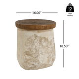 Outdoor MGO Side Table, Patio End Table Stone-Effect Base with Faux Wood Top, Rustic Accent Table for Indoor/Outdoor Use, Beige