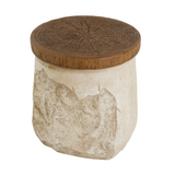 Outdoor MGO Side Table, Patio End Table Stone-Effect Base with Faux Wood Top, Rustic Accent Table for Indoor/Outdoor Use, Beige
