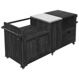 80.5" Outdoor Kitchen Island, Fir Wood Grill Cart with Stainless Steel Top, Adjustable Shelves for Big Green Egg, Blackstone Griddle