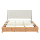 King Size Platform Bed Frame with White Upholstered Headboard, Solid Wood & Plywood Frame for Kids/Teens/Adults
