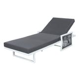 5-Position Outdoor Chaise Lounge Chair Patio Recliner Adjustable Sunlounger with Water-Resistant Cushion & Rust-Resistant Frame, White&Gray