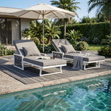 5-Position Outdoor Chaise Lounge Chair Patio Recliner Adjustable Sunlounger with Water-Resistant Cushion & Rust-Resistant Frame, White&Gray