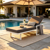 5-Position Outdoor Chaise Lounge Chair Patio Recliner Adjustable Sunlounger with Water-Resistant Cushion & Rust-Resistant Frame, White&Gray