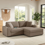 86.5" L-Shaped Sectional Sofa, Corduroy Chaise Sectional Sofa Couch with Pillows, Cup Holders & Charging Ports for Living Room