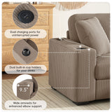 86.5" L-Shaped Sectional Sofa, Corduroy Chaise Sectional Sofa Couch with Pillows, Cup Holders & Charging Ports for Living Room