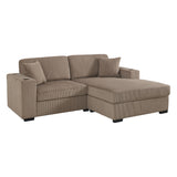 86.5" L-Shaped Sectional Sofa, Corduroy Chaise Sectional Sofa Couch with Pillows, Cup Holders & Charging Ports for Living Room