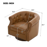 360° Swivel Accent Chair, PU Leather Barrel Chair with Curved Back, Tufted Upholstered Club Chair for Living Room