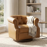 360° Swivel Accent Chair, PU Leather Barrel Chair with Curved Back, Tufted Upholstered Club Chair for Living Room