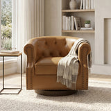 360° Swivel Accent Chair, PU Leather Barrel Chair with Curved Back, Tufted Upholstered Club Chair for Living Room