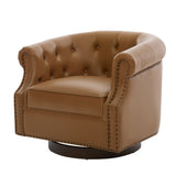 360° Swivel Accent Chair, PU Leather Barrel Chair with Curved Back, Tufted Upholstered Club Chair for Living Room