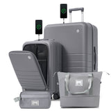 4pcs Luggage Set with USB Port, 20" Carry-On Suitcase, 28" Checked Luggage with TSA Lock, Travel Duffel Bag & Toiletry Bag