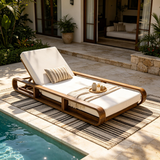 Acacia Wood Chaise Lounge Set with 4" Water-Resistant Cushion, 4-Position Adjustable Recliner, Outdoor Patio Lounger