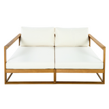 Outdoor Double Daybed Couch with Water-Resistant Cushions, Acacia Wood Patio Chaise Lounge Bed