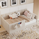 Velvet Upholstered Daybed Sofa Bed with Walk-in Side Entrance & Storage Pockets, Twin Size Guest Bed