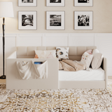 Velvet Upholstered Daybed Sofa Bed with Walk-in Side Entrance & Storage Pockets, Twin Size Guest Bed