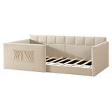 Velvet Upholstered Daybed Sofa Bed with Walk-in Side Entrance & Storage Pockets, Twin Size Guest Bed