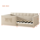 Velvet Upholstered Daybed Sofa Bed with Walk-in Side Entrance & Storage Pockets, Twin Size Guest Bed