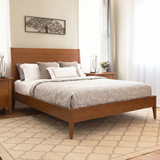 Mid-Century Modern Platform Bed, Queen Sled Style Bed Frame with Headboard, Solid Bamboo Bed Frame, No Box Spring Needed