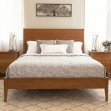 Mid-Century Modern Platform Bed, Queen Sled Style Bed Frame with Headboard, Solid Bamboo Bed Frame, No Box Spring Needed