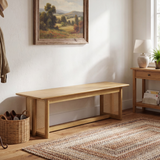 59" Dining Bench, Minimalist Entryway Bench with Plastic Rattan Weave Accent Panels & Rubberwood Frame