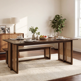 71" Dining Table, Mid-Century Modern Kitchen Table with Plastic Rattan Accents & Rubberwood Frame, Seats 6