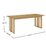 3-Piece Rubber Wood Dining Set, Mid-Century Modern 6-Seater Kitchen Dining Table with 2 Benches & Rattan Accents